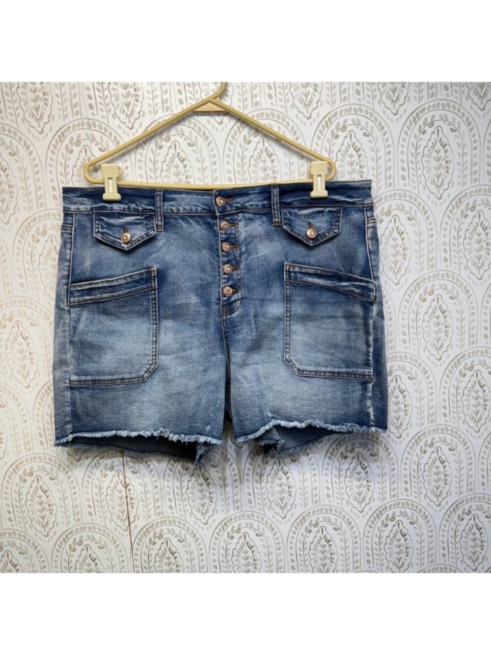 Hydraulic Denim Shorts Womens 22W Blue Murray High Rise Button Fly Frayed Hem